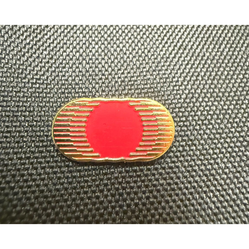 Pink and Gold Oval Enamel Lapel Pin Retro Sunburst Geometric Hat Pin Accessory